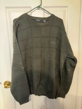 Izod Olive Grid-Pattern Crewneck Sweater